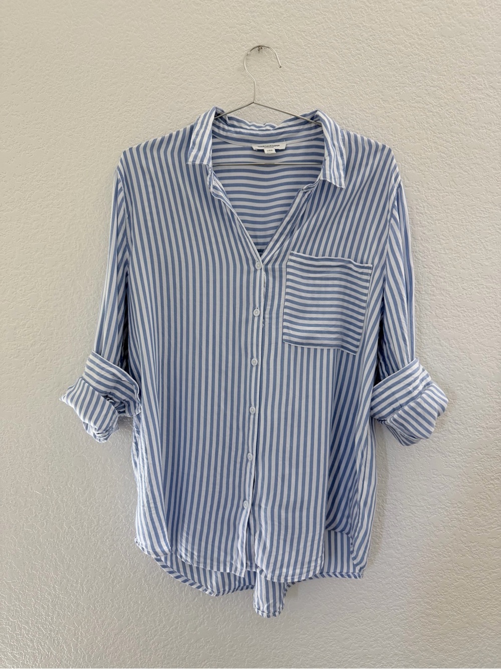 Striped Button-Up Shirt in Light Blue and White